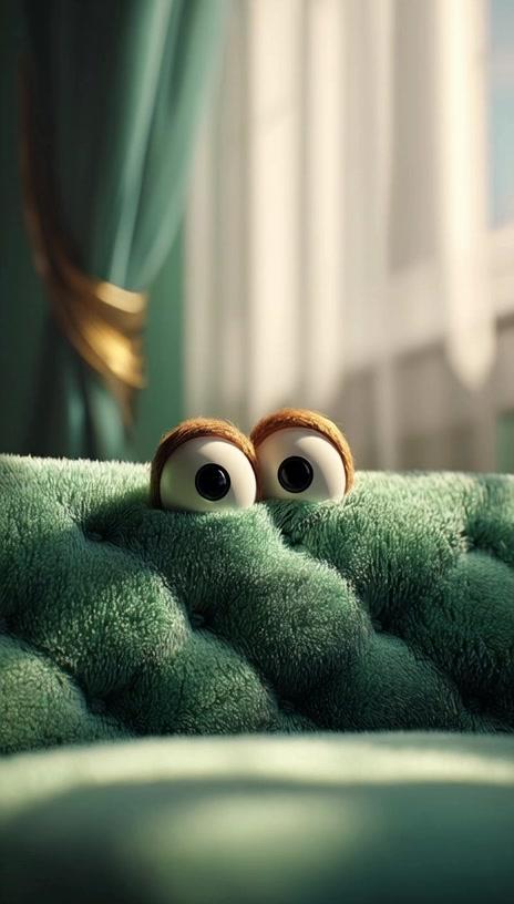 Playful 3D Illustration style, daytime, interior, a plush...