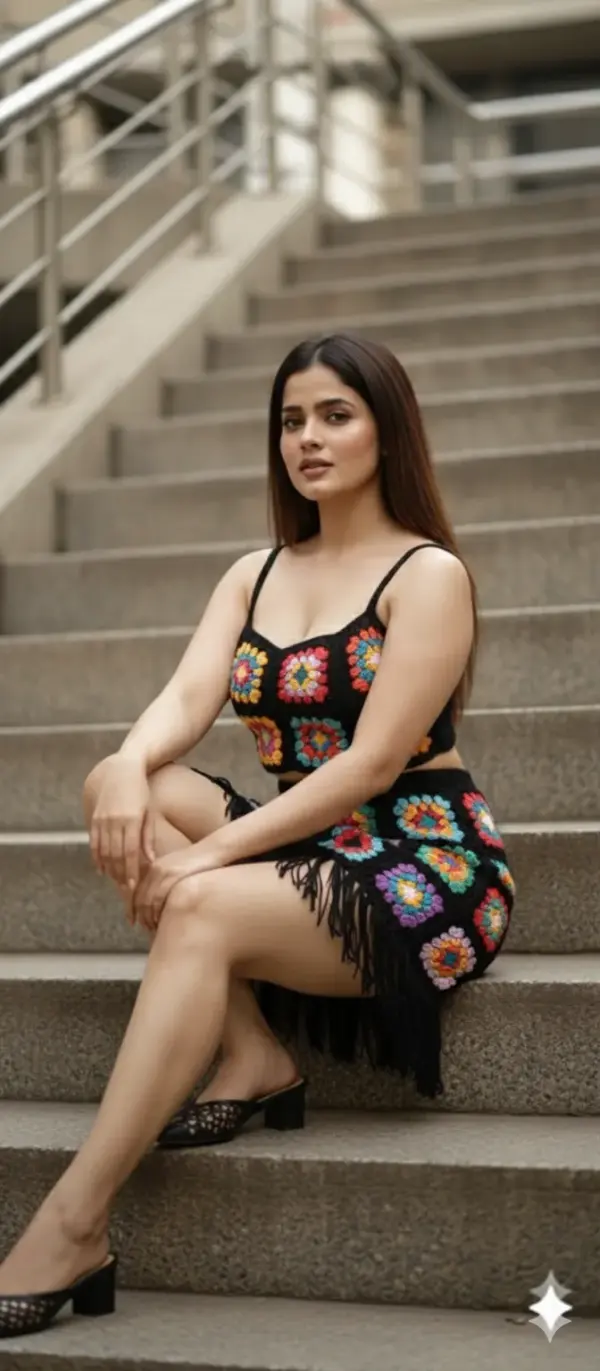 Slightly low-angle three-quarter view of a curvy young...