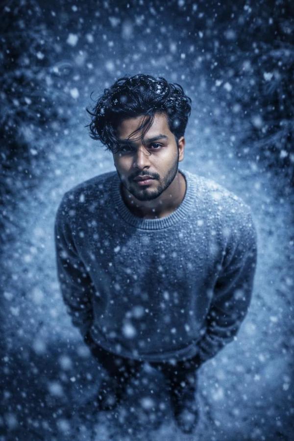 Cinematic overhead shot looking up with a focused...